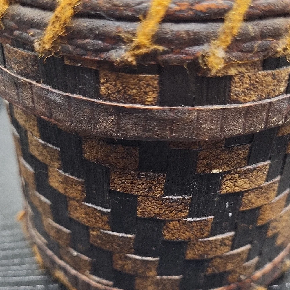 Vintage Brown and Black Woven Storage Basket
